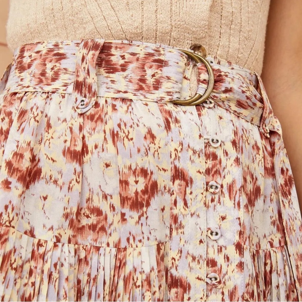 NEW ULLA JOHNSON‎ Charline Floral Pleated Midi Skirt Belted NWT Size 2 100% Silk - Picture 3 of 16